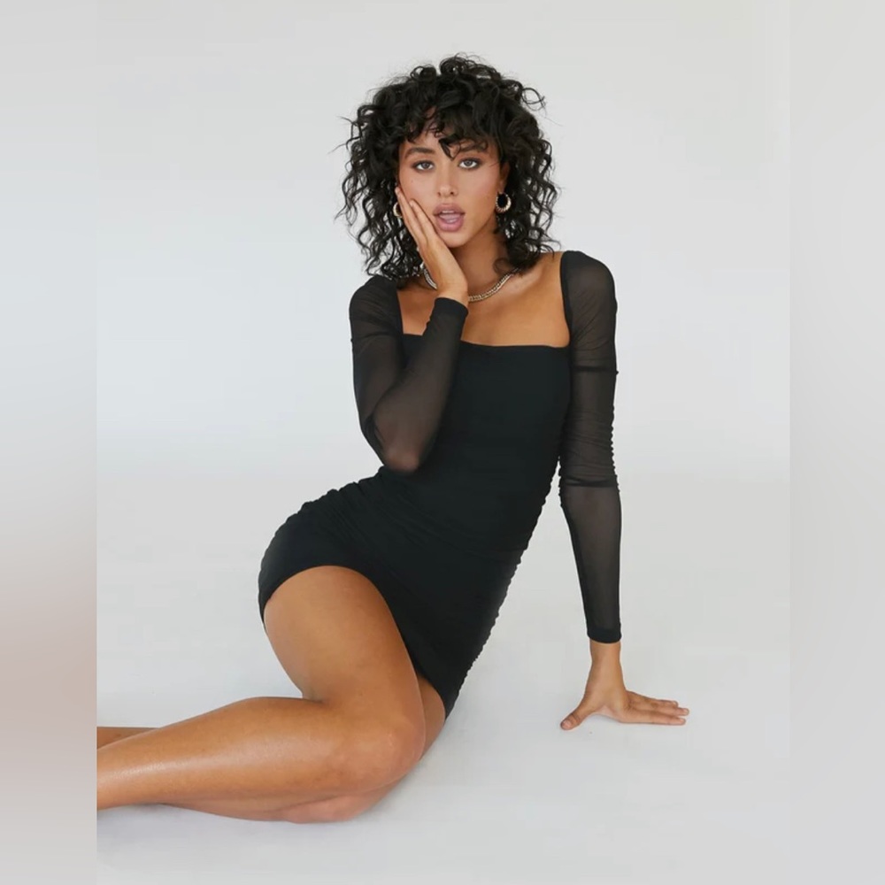 CHARVI LONG SLEEVE MINI DRESS BLACK